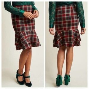 Modcloth Plaid Ruffle Skirt